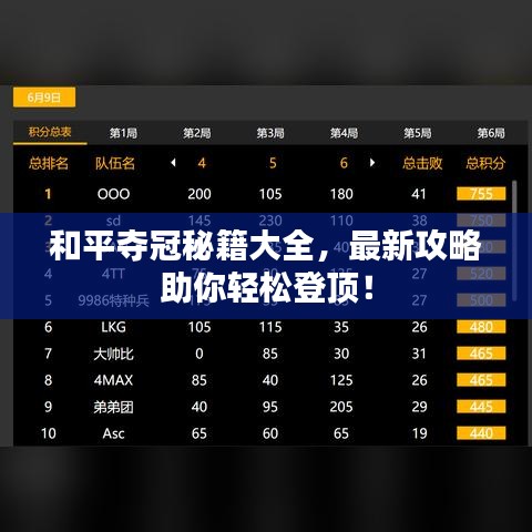 和平奪冠秘籍大全,最新攻略助你輕松登頂!