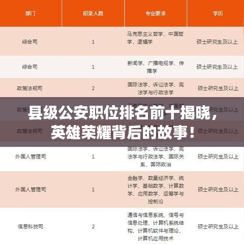 縣級公安職位排名前十揭曉,英雄榮耀背后的故事!