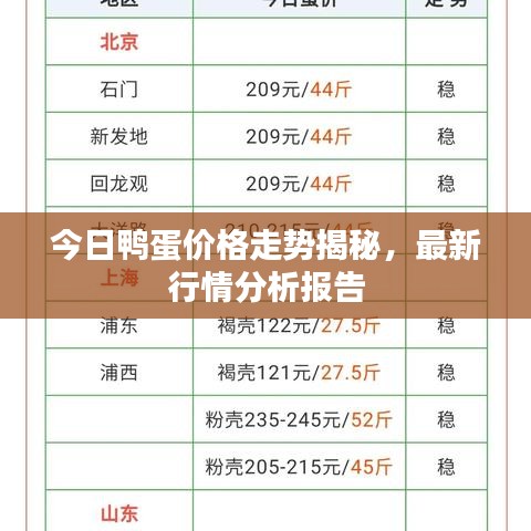 今日鴨蛋價格走勢揭秘，最新行情分析報告